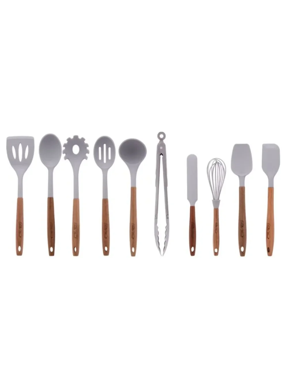 The Woman Pioneer Gray 10-Piece Silicone-Tipped Wood Handles Cooking Utensil